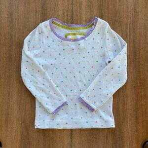 Beautiful Mini Boden pointelle star t-shirt, size 3-4T, cream, purple lace trim